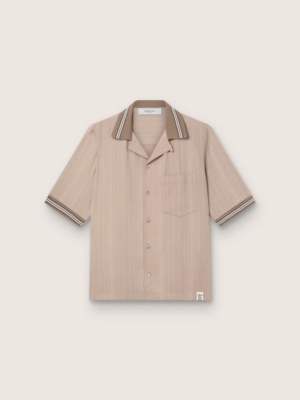 Golden Goose - Men's short-sleeved shirt in gray cool wool with thin stripes in 
