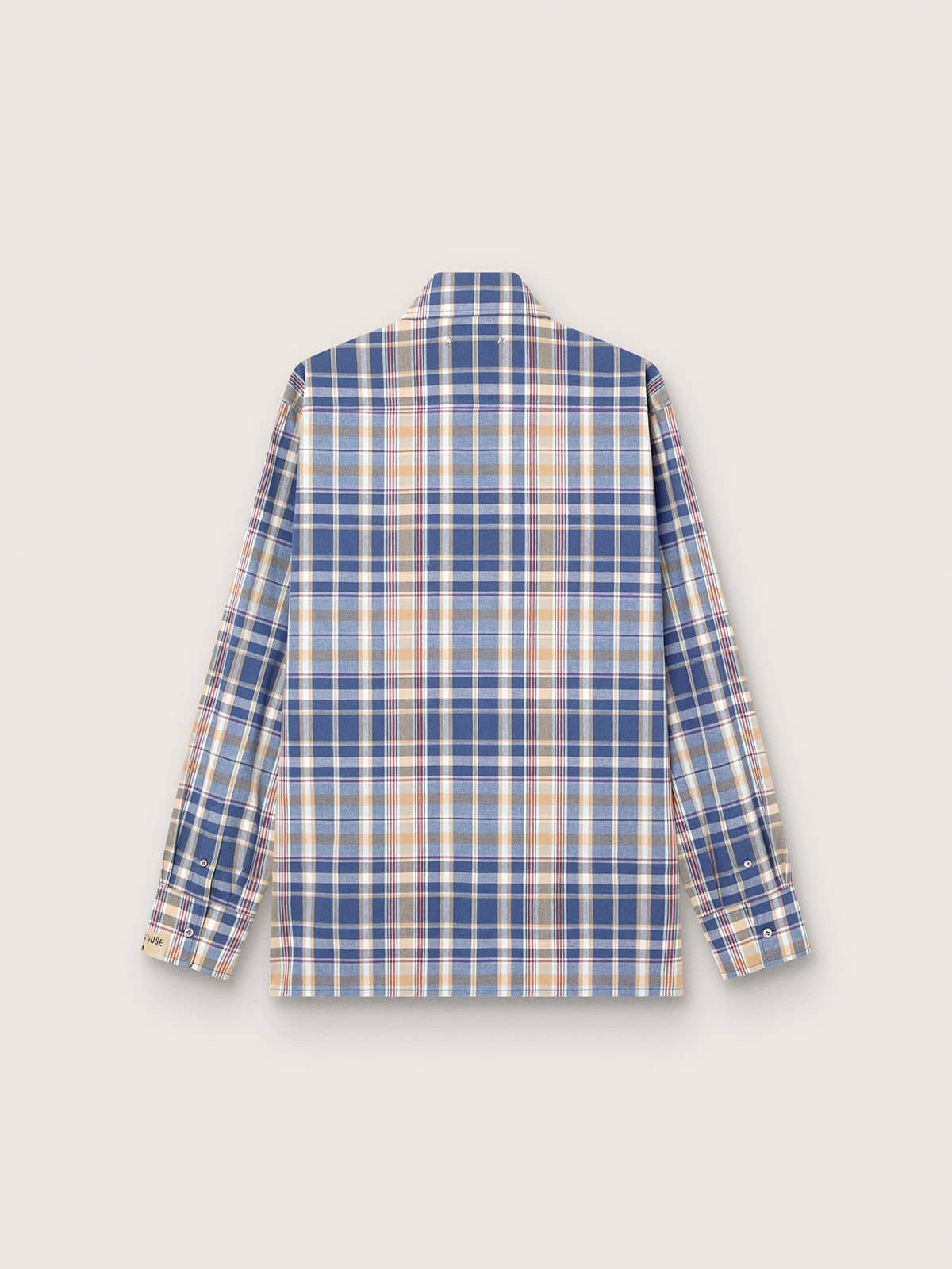 Camisa oversize Masculina de algod&atilde;o xadrez &iacute;ndigo e bege