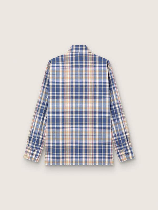 Chemise oversize pour homme en coton &agrave; carreaux indigo et beige