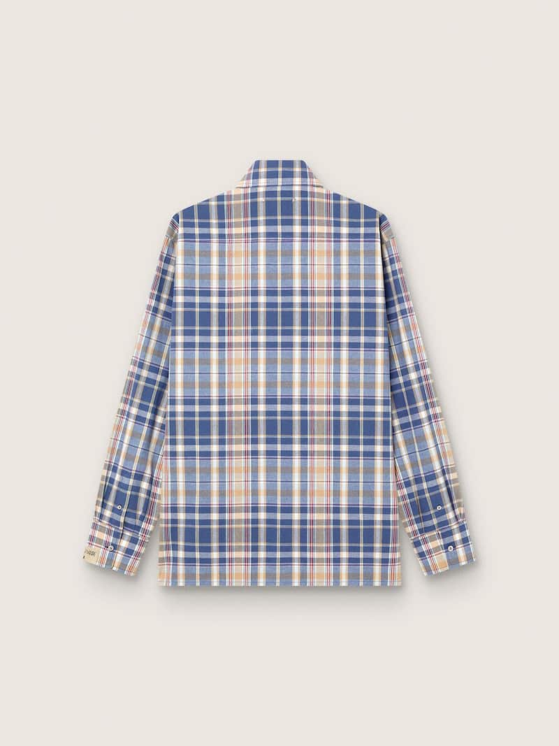 Golden Goose - Chemise oversize pour homme en coton &agrave; carreaux indigo et beige in 