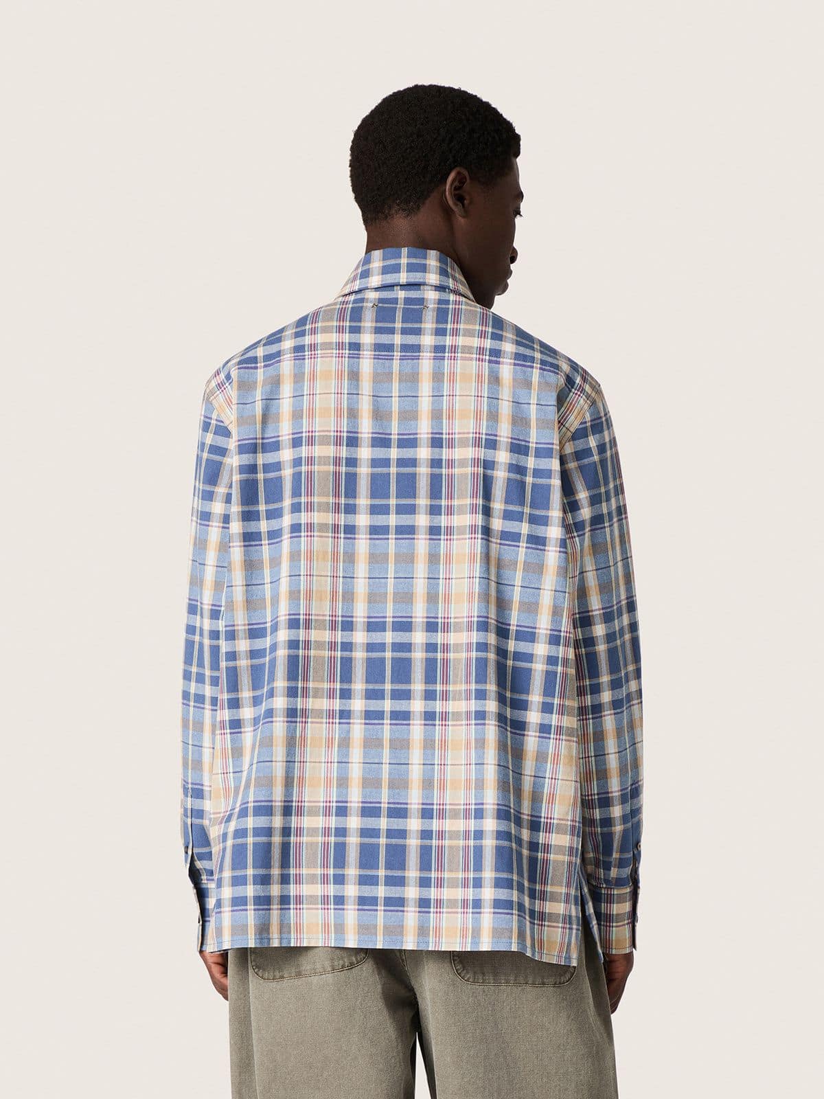 Golden Goose - Camicia oversize da Uomo in cotone a quadri color indaco e beige in 