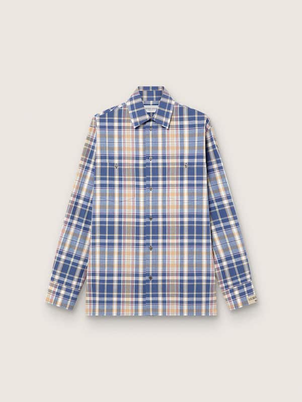 Golden Goose - Men's oversized shirt in indigo and beige checked cotton in 