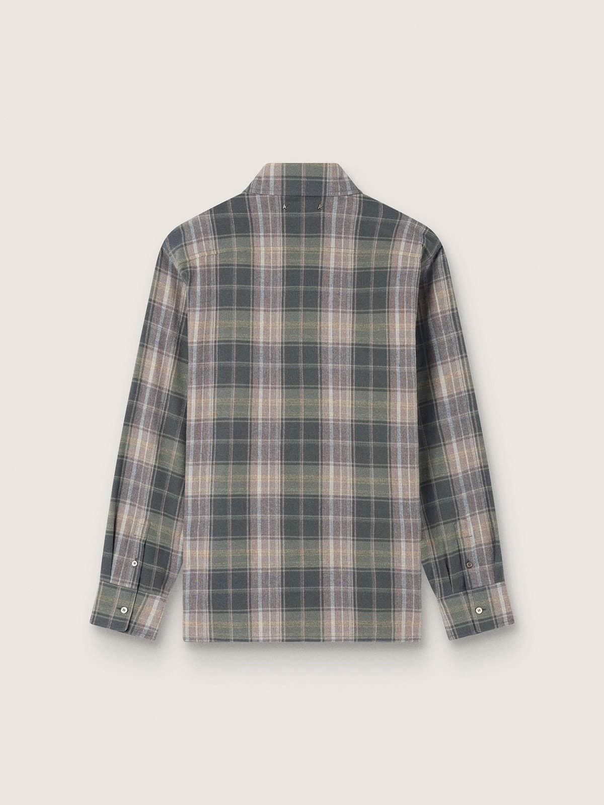Men's shirt in green and cognac check cotton