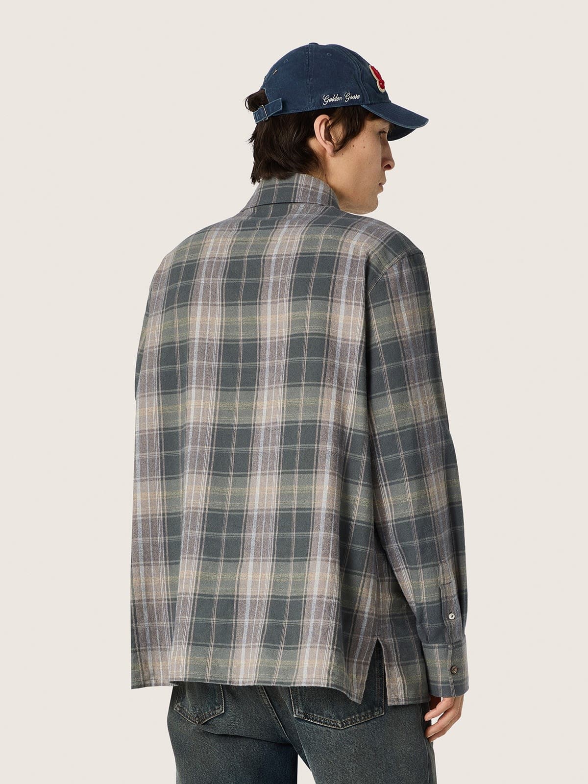Golden Goose - Men's shirt in green and cognac check cotton in 