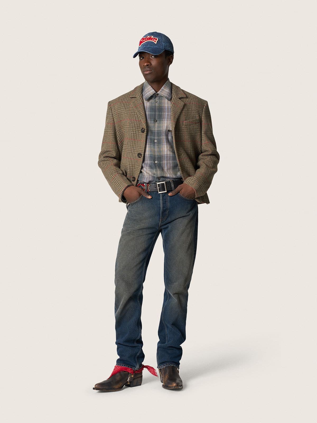 Golden Goose - Men's shirt in green and cognac check cotton in 