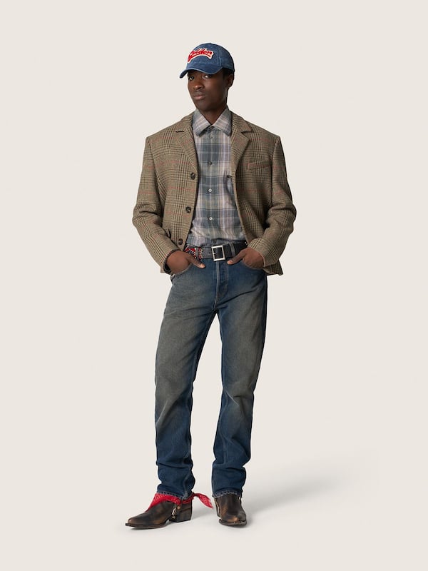 Golden Goose - Camicia da uomo in cotone check verde e cognac in 