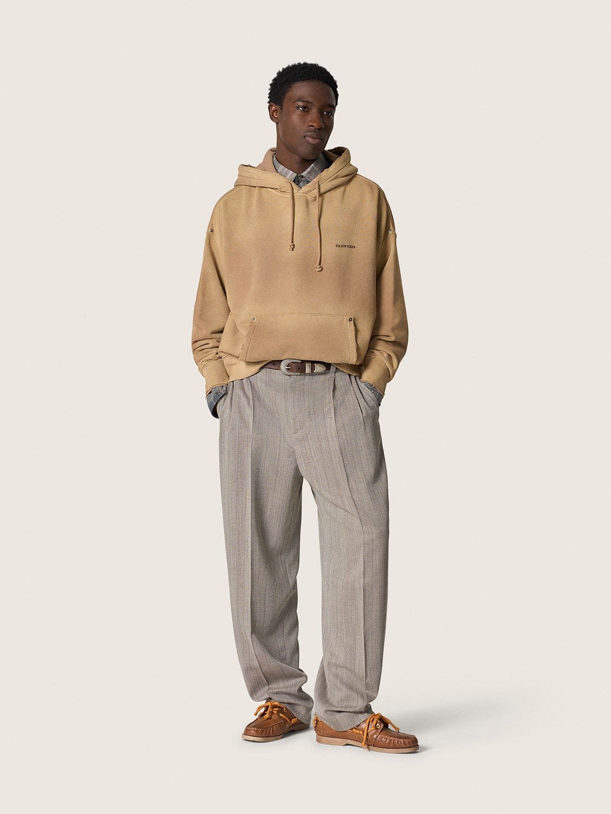 Golden Goose - Men's shirt in green and cognac check cotton in 