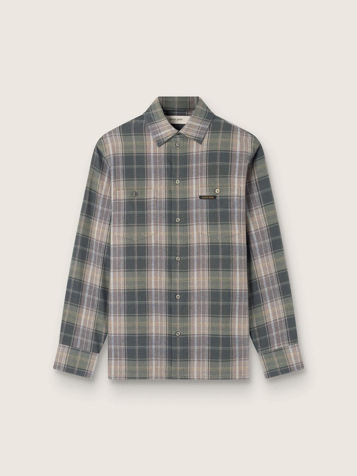 Golden Goose - Men's shirt in green and cognac check cotton in 