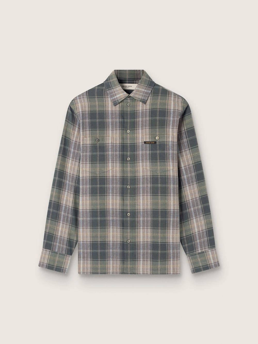 Chemise homme en coton à carreaux vert et cognac — Golden Goose
