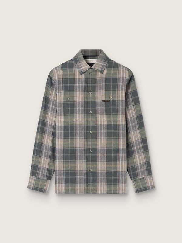 Golden Goose - Camicia da uomo in cotone check verde e cognac in 