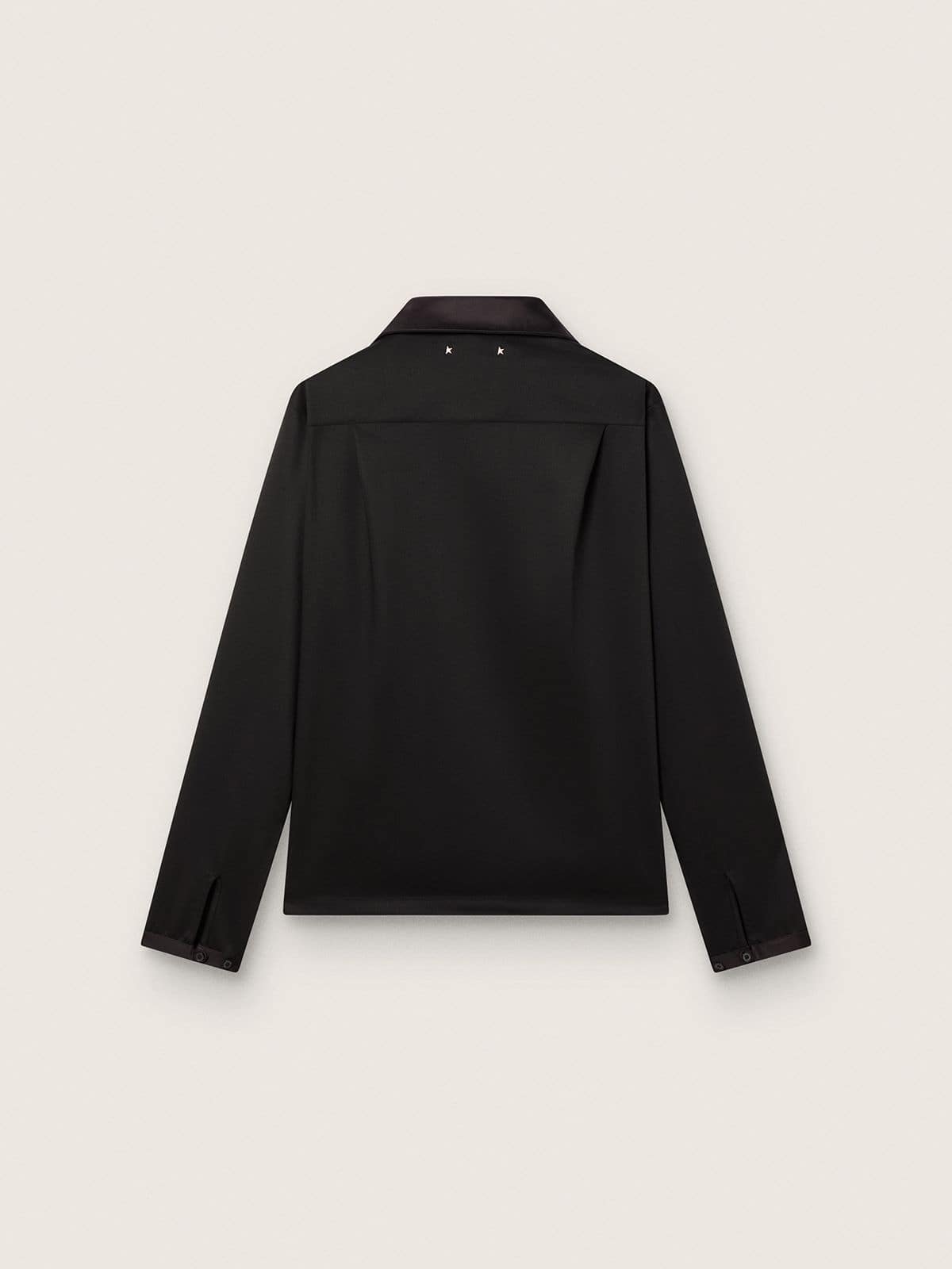 Golden Goose - Schwarzes Herrenhemd aus Wolltwill mit schwarzen Satindetails in 