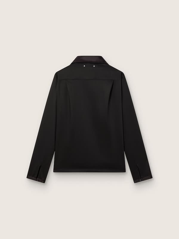 Golden Goose - Men's shirt in black wool twill with black satin details in 