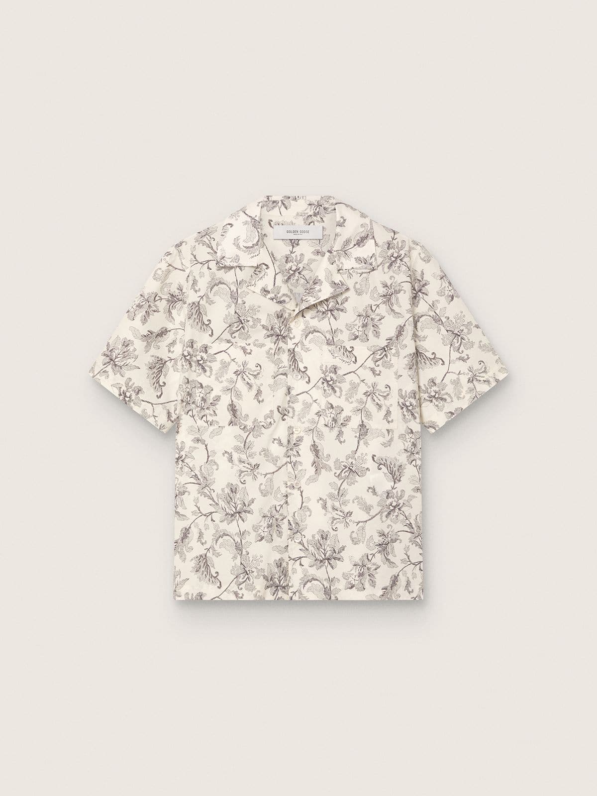 Golden Goose - Camicia a maniche corte da Uomo in cotone con stampa floreale bianca e nera in 