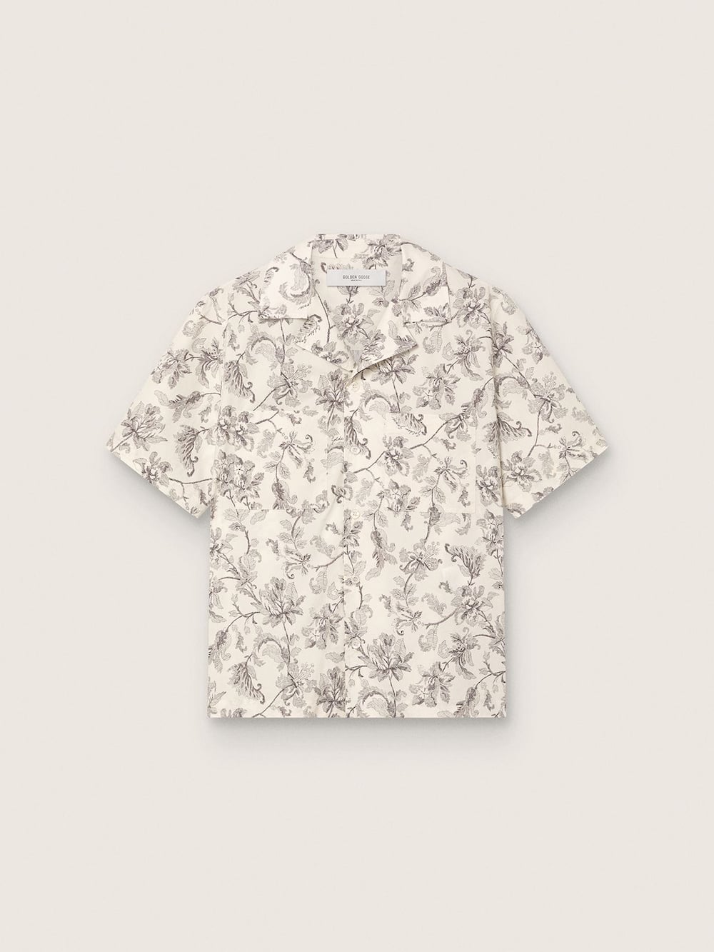 Chemise à manches courtes pour homme en coton avec imprimé floral blanc et noir — Golden Goose