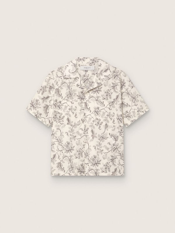 Golden Goose - Herren-Kurzarmhemd aus Baumwolle mit schwarz-wei&szlig;em Blumenprint in 