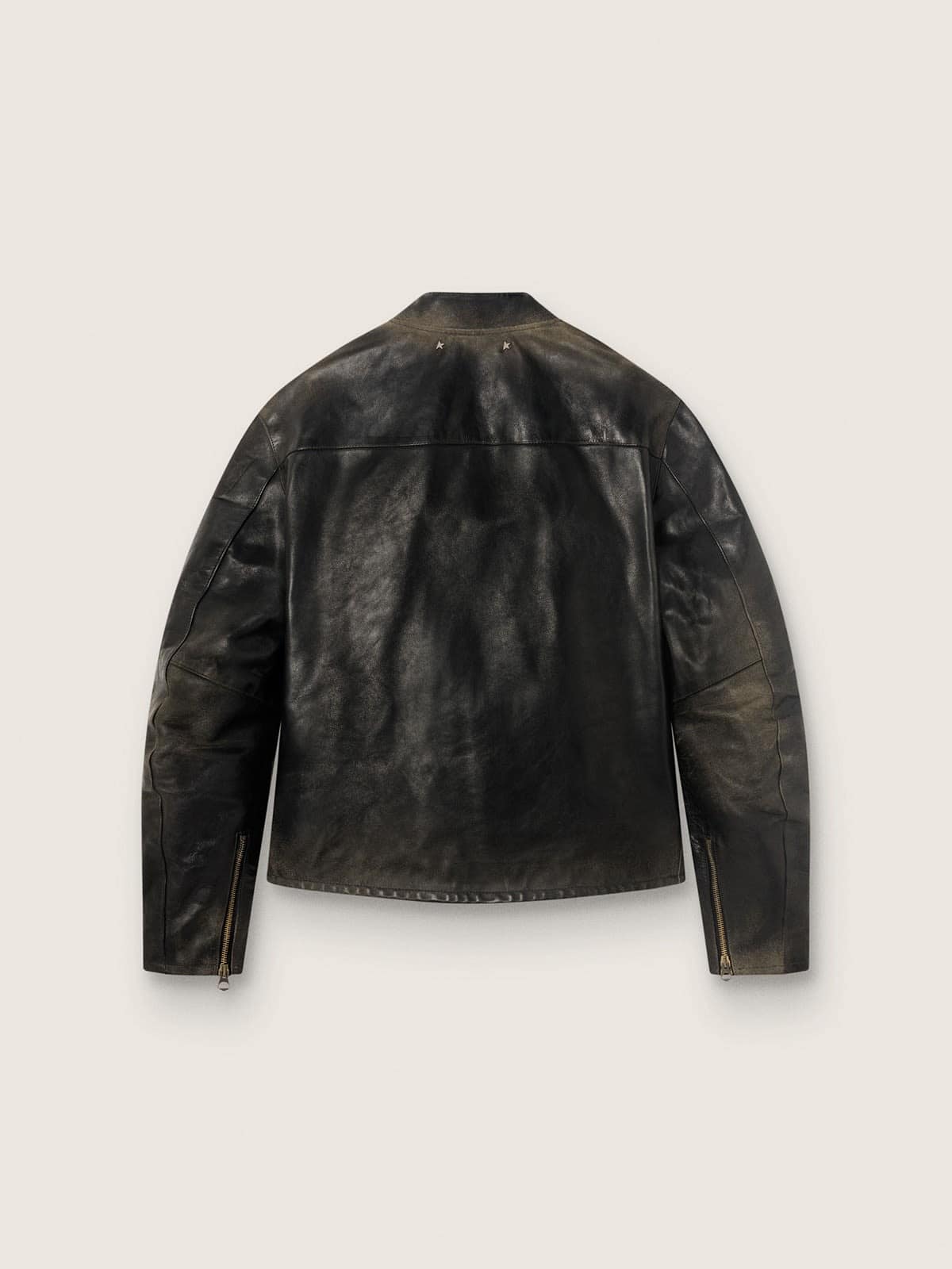 Men's black leather biker jacket