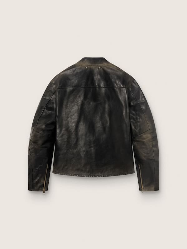 Golden Goose - Men's black leather biker jacket in 