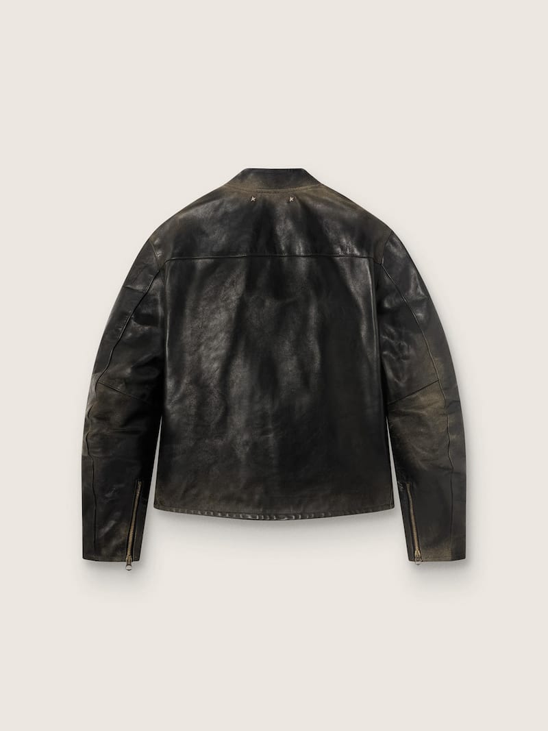Golden Goose - Men's black leather biker jacket in 