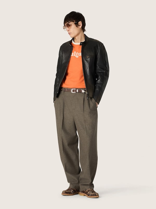 Golden Goose - Men's black leather biker jacket in 