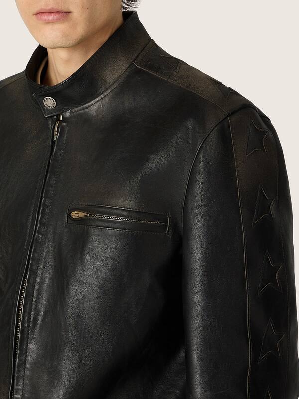 Golden Goose - Men's black leather biker jacket in 