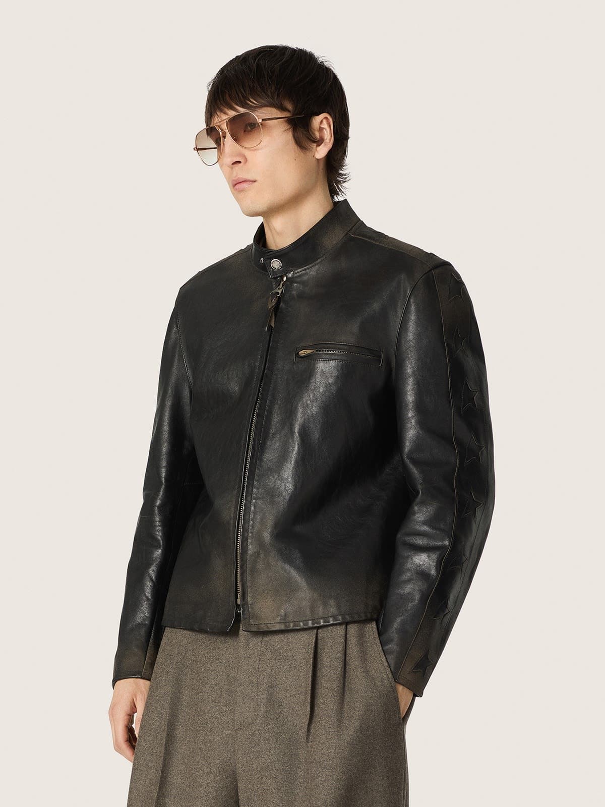 Golden Goose - Men's black leather biker jacket in 