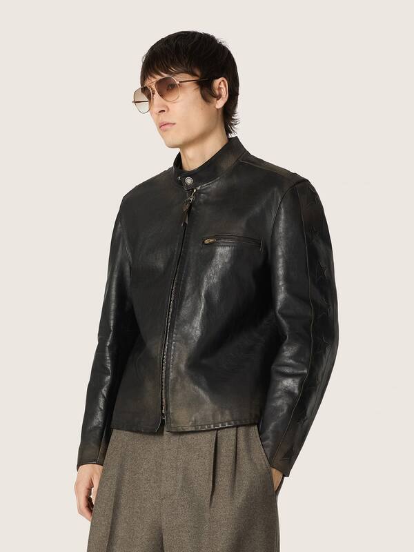 Golden Goose - Men's black leather biker jacket in 