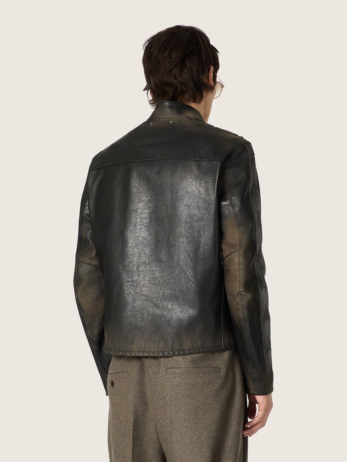 Golden Goose - Men's black leather biker jacket in 