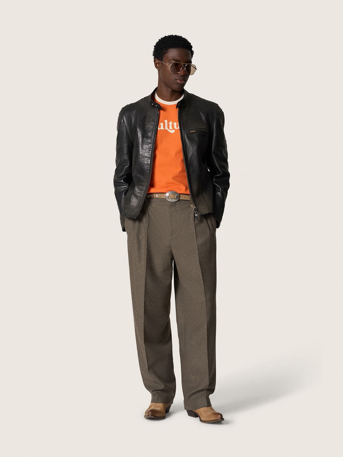 Golden Goose - Men's black leather biker jacket in 