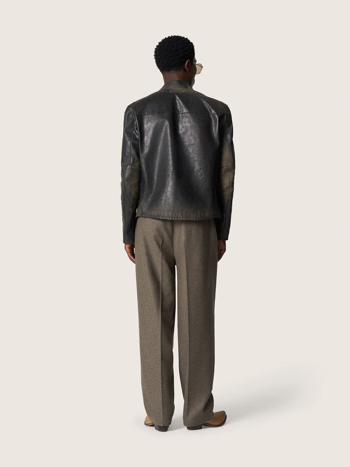 Golden Goose - Men's black leather biker jacket in 