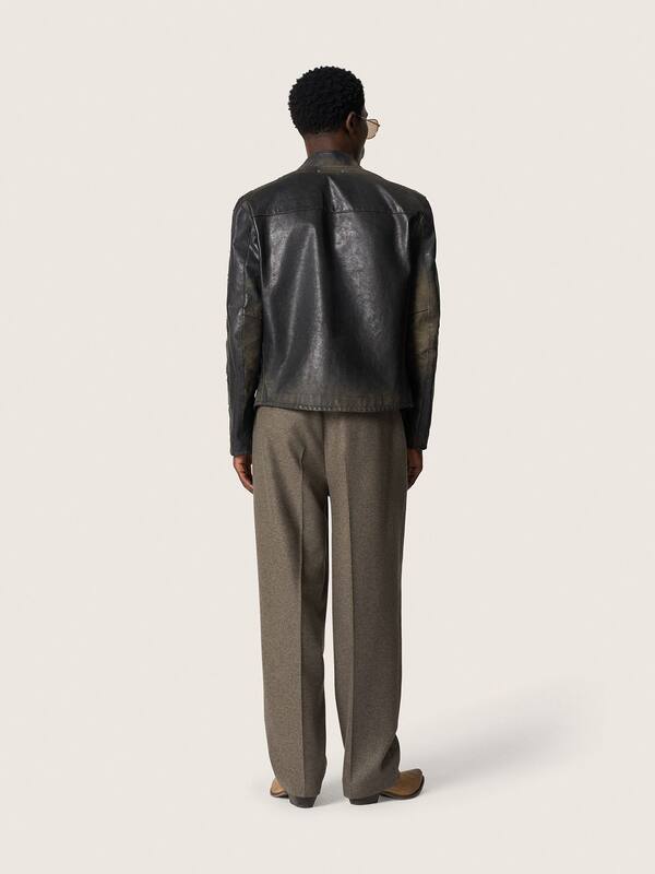 Golden Goose - Men's black leather biker jacket in 