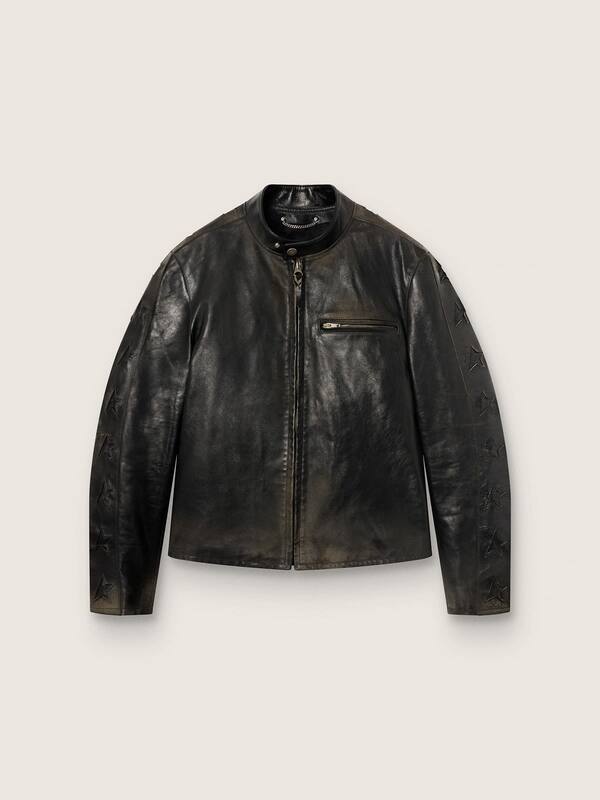 Golden Goose - Men's black leather biker jacket in 
