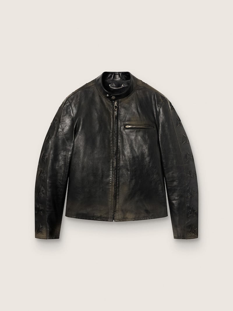 Men's black leather biker jacket