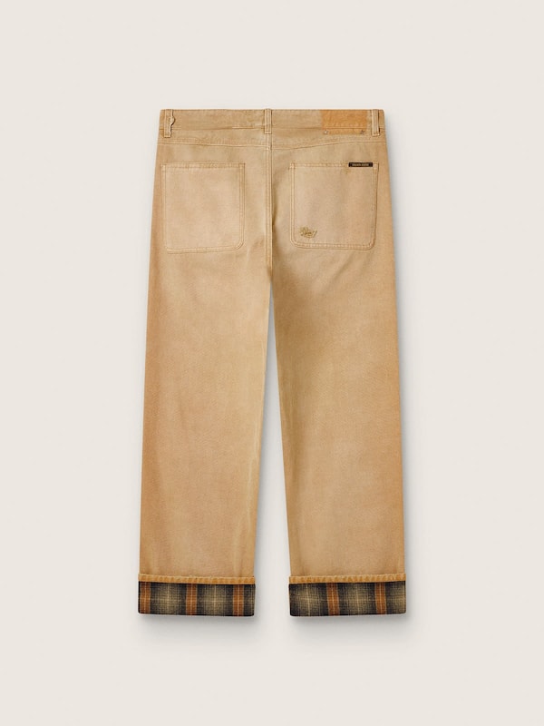 Men's pants in gradient beige cotton with check details