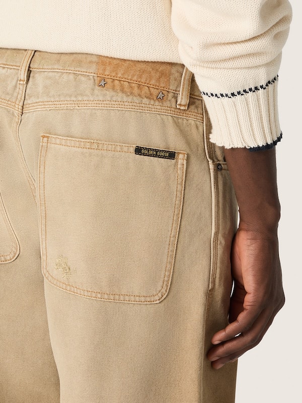 Golden Goose - Pantaloni da uomo in cotone beige degrad&eacute; con dettagli check in 