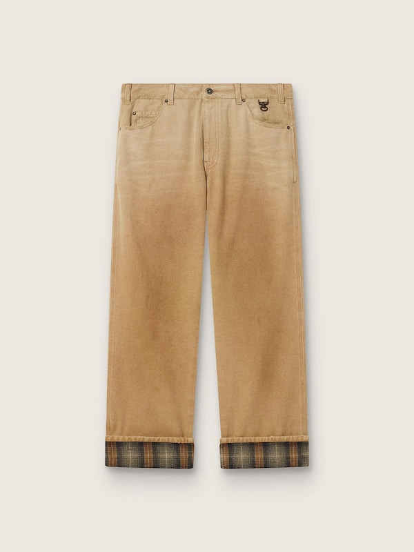 Golden Goose - Pantaloni da uomo in cotone beige degrad&eacute; con dettagli check in 