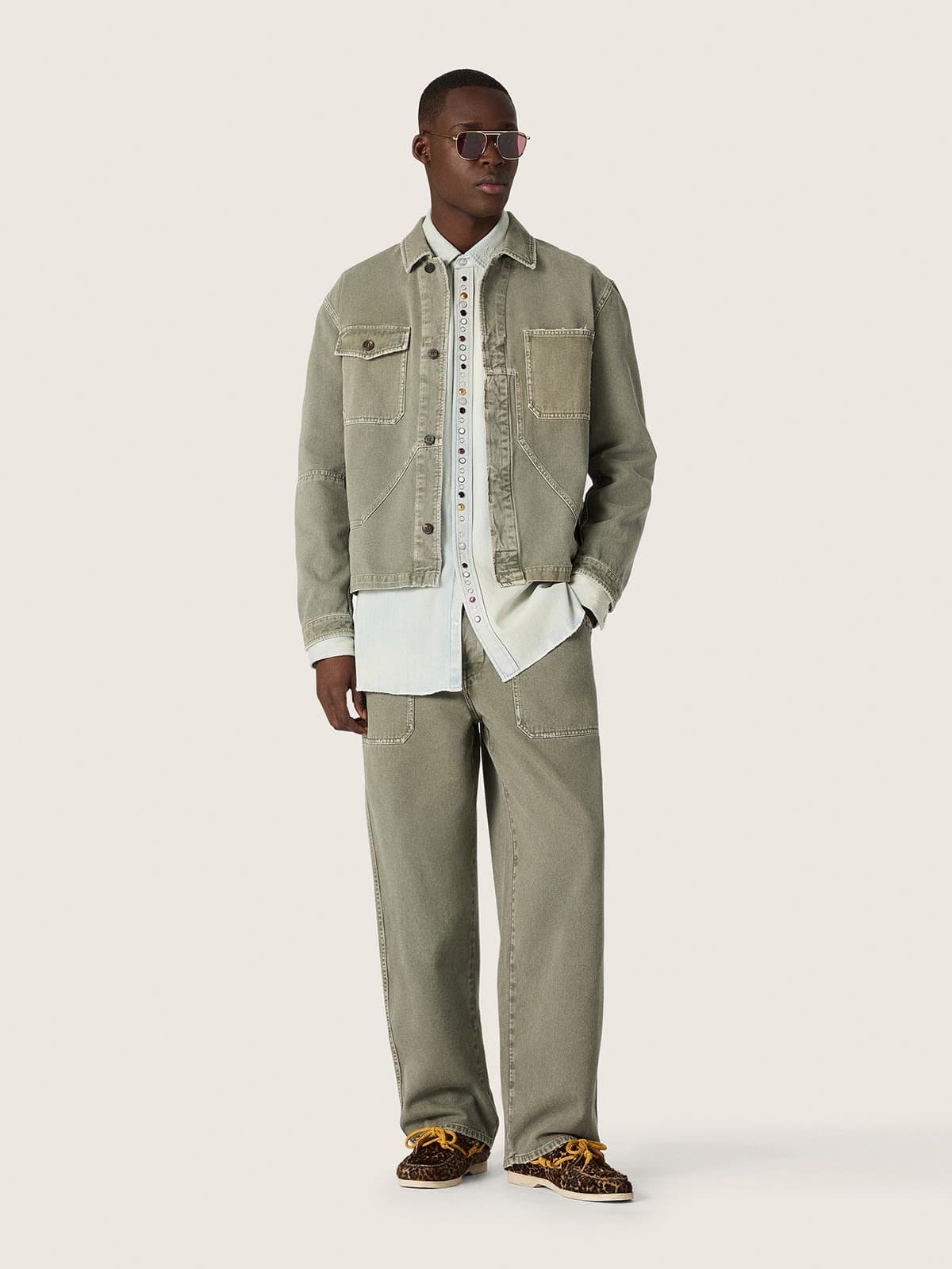 Golden Goose - Men's jacket in smoky green cotton twill in 