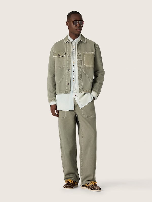 Men's jacket in smoky green cotton twill