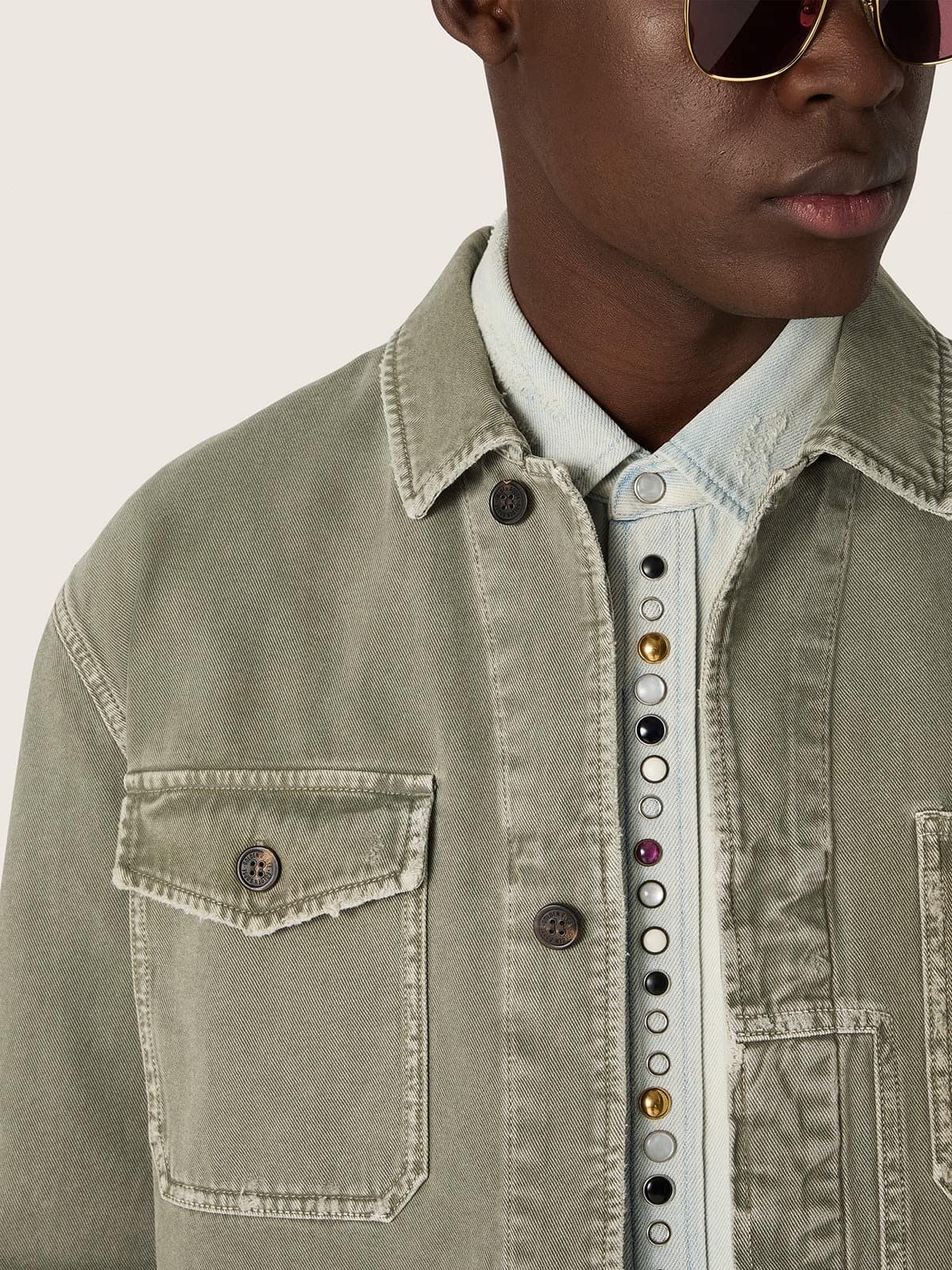 Golden Goose - Men's jacket in smoky green cotton twill in 