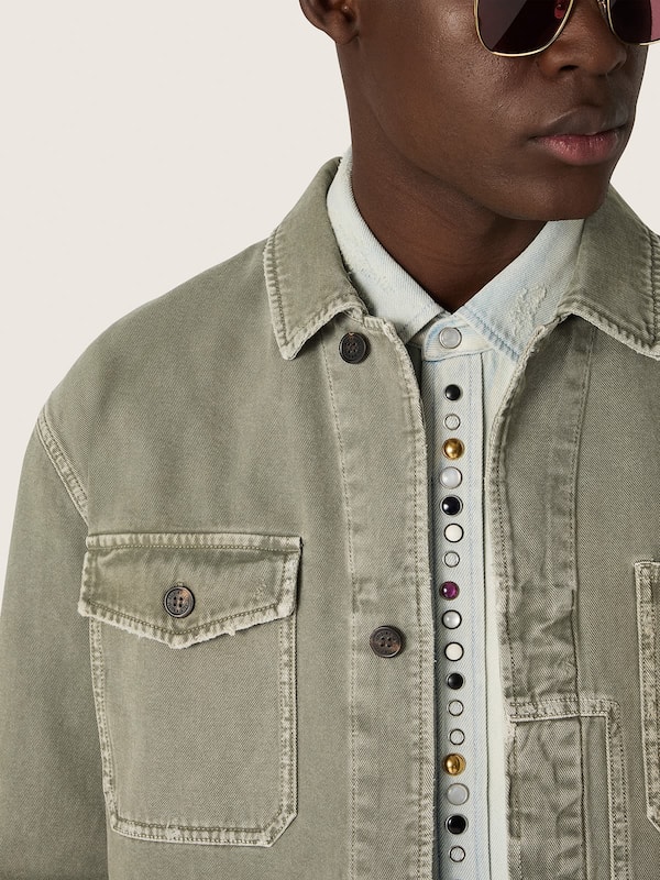 Golden Goose - Men's jacket in smoky green cotton twill in 