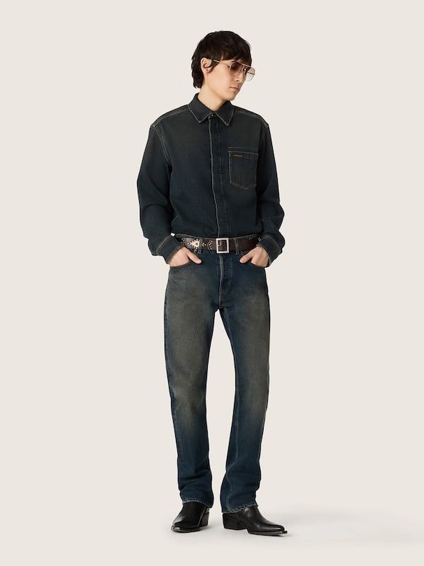 Camisa de hombre en denim azul