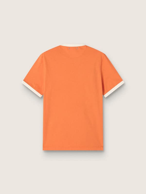 Herren-T-Shirt aus orangefarbener Baumwolle im Slim-Fit mit Kontrastr&auml;ndern