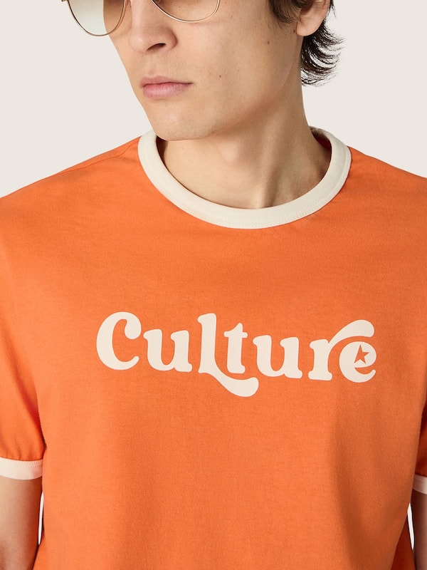 Golden Goose - T-shirt da uomo slim in cotone arancione con bordi a contrasto in 