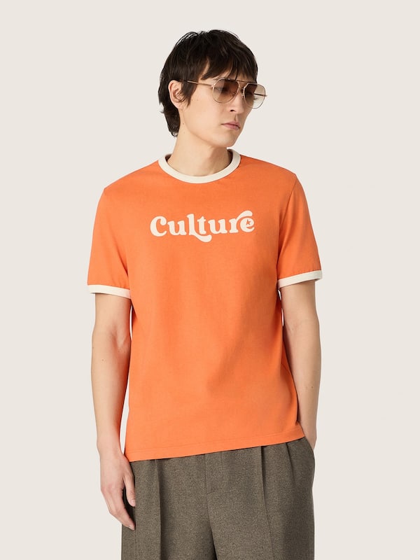 Golden Goose - T-shirt da uomo slim in cotone arancione con bordi a contrasto in 
