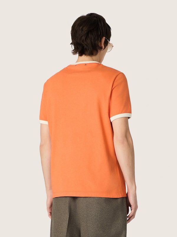 Golden Goose - T-shirt da uomo slim in cotone arancione con bordi a contrasto in 