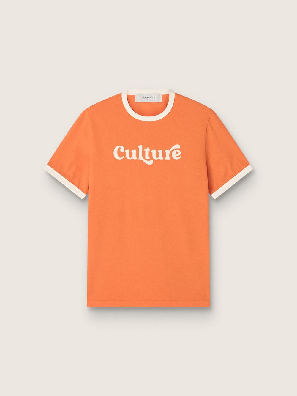 T-shirt slim homme en coton orange avec bords contrastés — Golden Goose