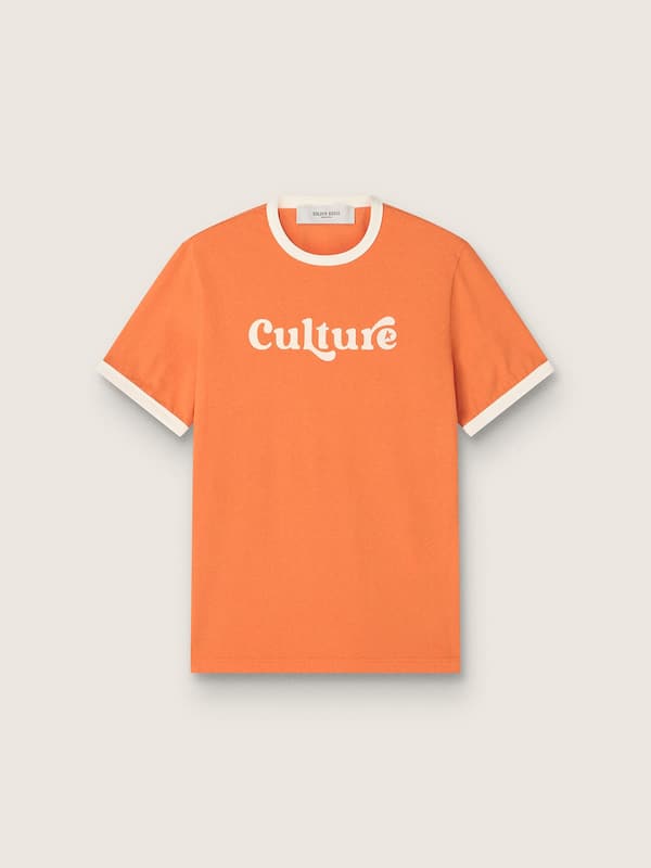 Golden Goose - T-shirt da uomo slim in cotone arancione con bordi a contrasto in 