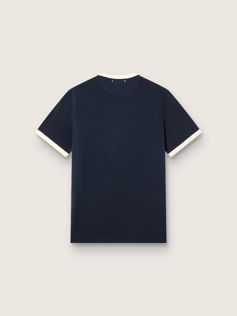 Golden Goose - Men's T-shirt in blue cotton with Golden print in 