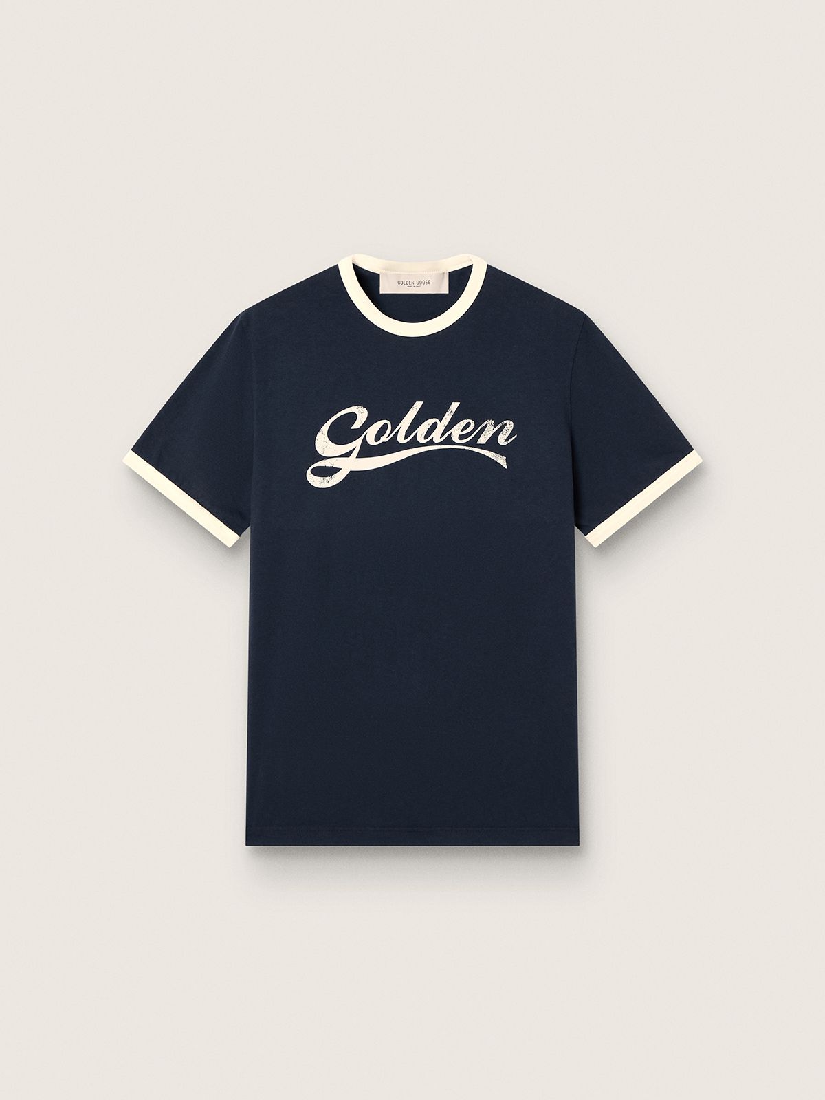 T-shirt homme en coton bleu avec imprimé Golden — Golden Goose