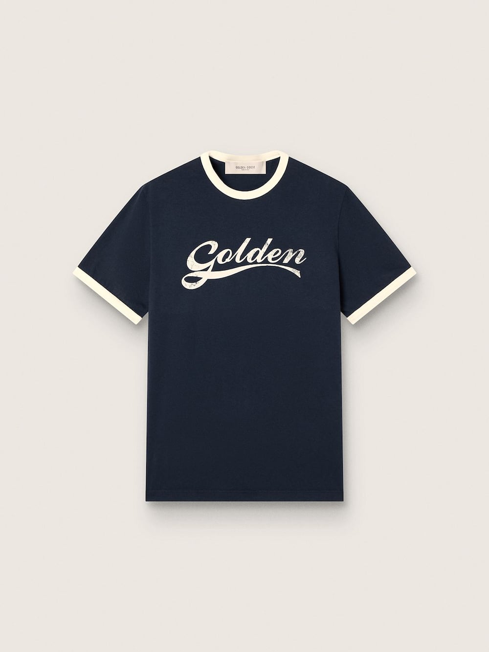 T-shirt homme en coton bleu avec imprimé Golden — Golden Goose