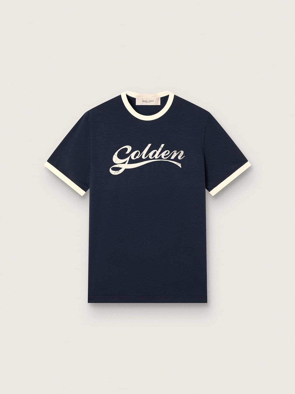 Golden Goose - T-shirt da uomo in cotone blu con stampa Golden in 